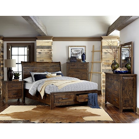 QUEEN SLEIGH BED W/FOOTBOARD STORAGE