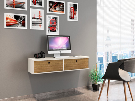 Floating desk with computer on top